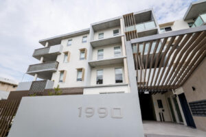 Picture shows the front of the Seachange Miami building.